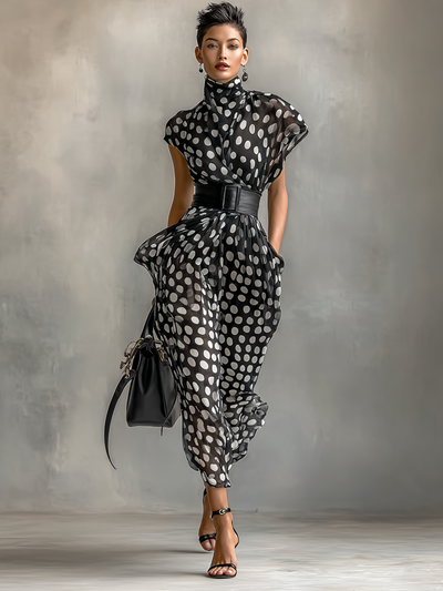 Célestelle™ | Robe maxi à pois en chiffon col montant
