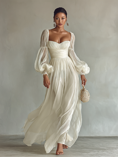 Célestelle™ | Robe longue en chiffon à encolure carrée