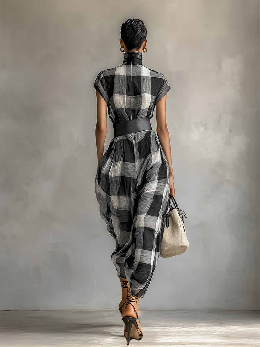 Célestelle™ | Robe maxi en chiffon à carreaux