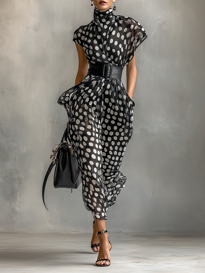 Célestelle™ | Robe maxi à pois en chiffon col montant