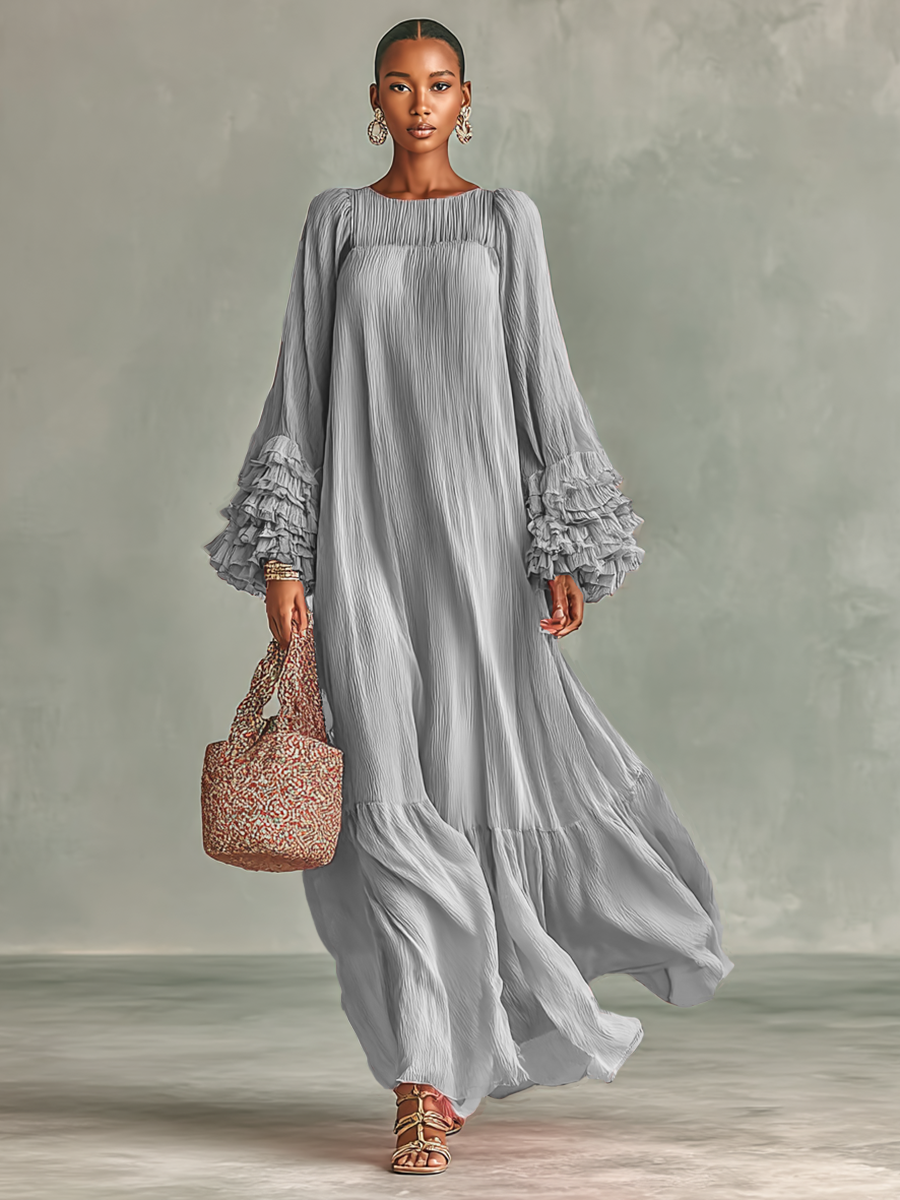 Célestelle™ | Robe maxi plissée en chiffon à volants