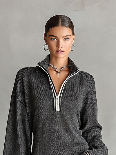 Célestelle™ | Robe mini en maille col polo zippé