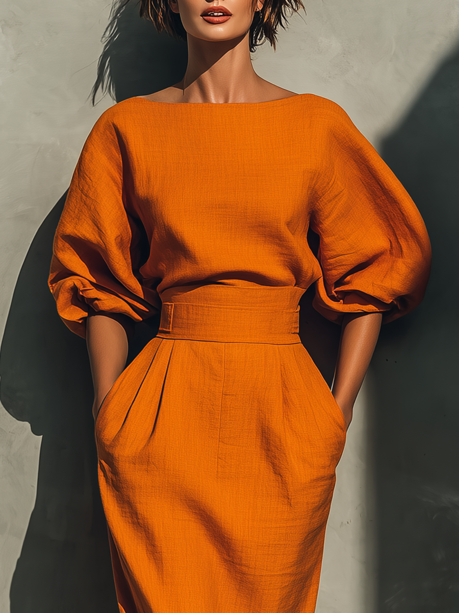 Célestelle™ | Ensemble top manches bouffantes & jupe midi