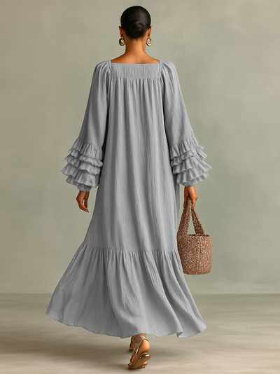 Célestelle™ | Robe maxi plissée en chiffon à volants