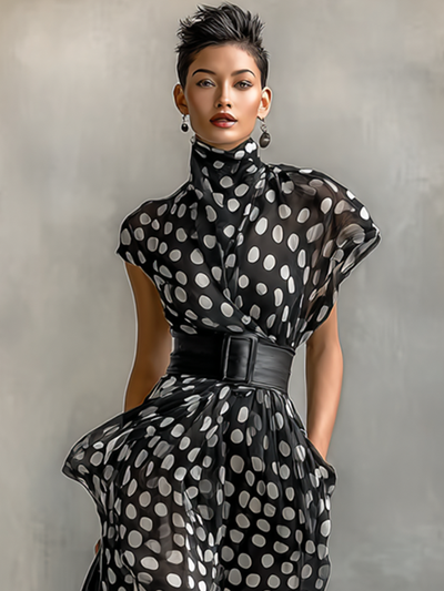 Célestelle™ | Robe maxi à pois en chiffon col montant