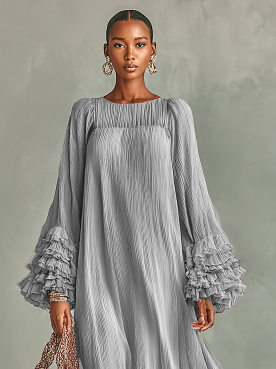 Célestelle™ | Robe maxi plissée en chiffon à volants