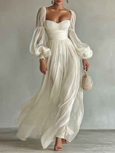 Célestelle™ | Robe longue en chiffon à encolure carrée