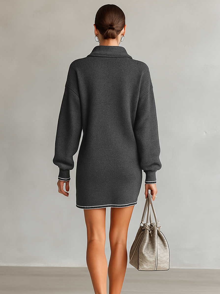 Célestelle™ | Robe mini en maille col polo zippé
