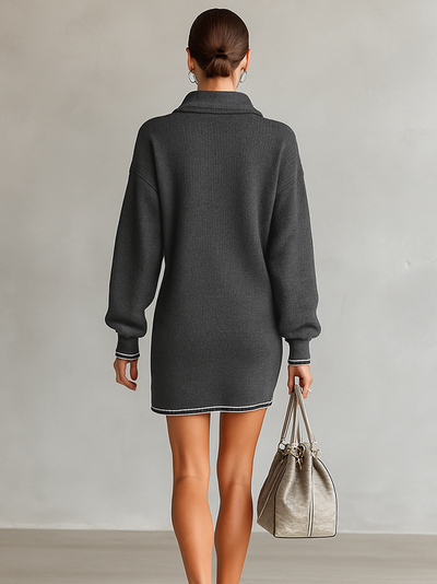 Célestelle™ | Robe mini en maille col polo zippé