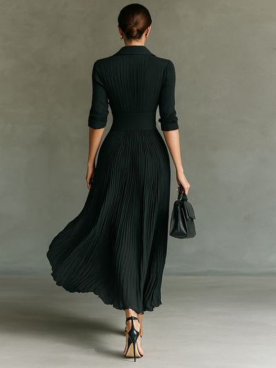 Célestelle™ | Robe maxi plissée à col tailleur
