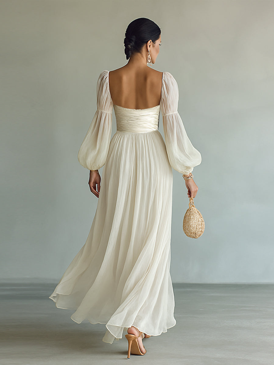 Célestelle™ | Robe longue en chiffon à encolure carrée