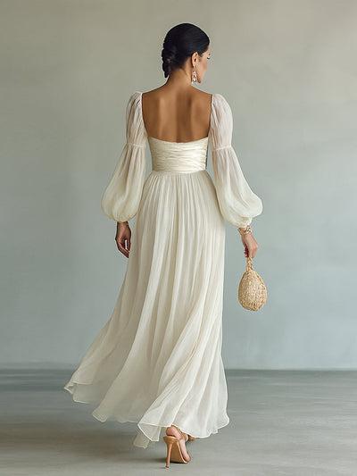 Célestelle™ | Robe longue en chiffon à encolure carrée