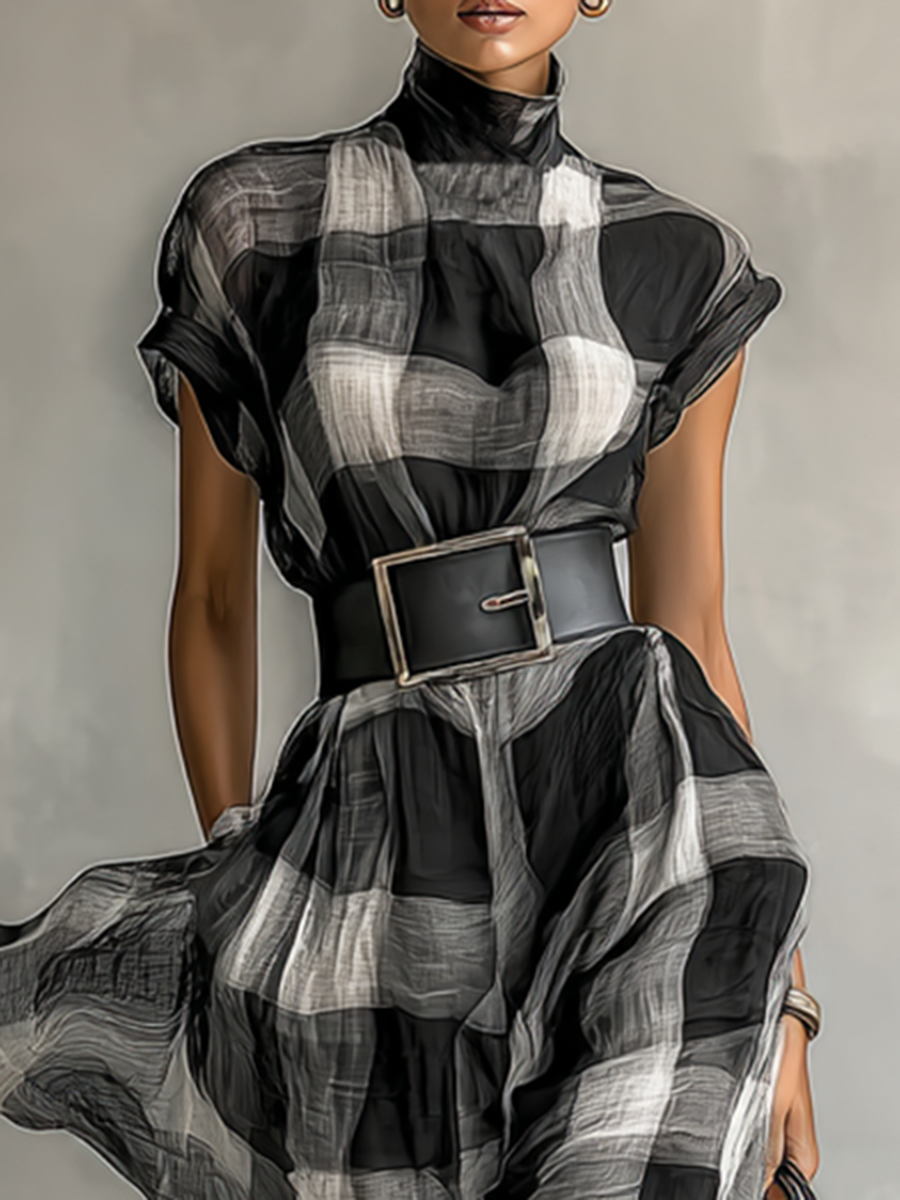 Célestelle™ | Robe maxi en chiffon à carreaux