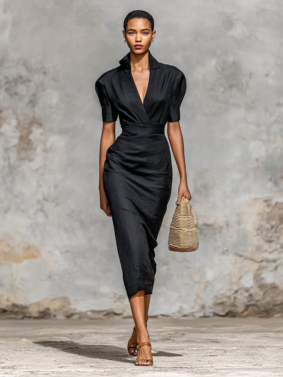 Célestelle™ | Robe midi unie à col V