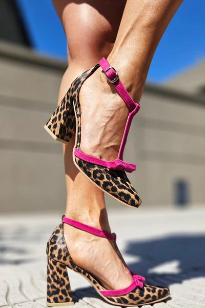 Leontina | Sandales vertes à motif léopard avec accent coloré