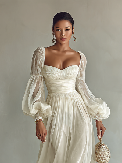 Célestelle™ | Robe longue en chiffon à encolure carrée