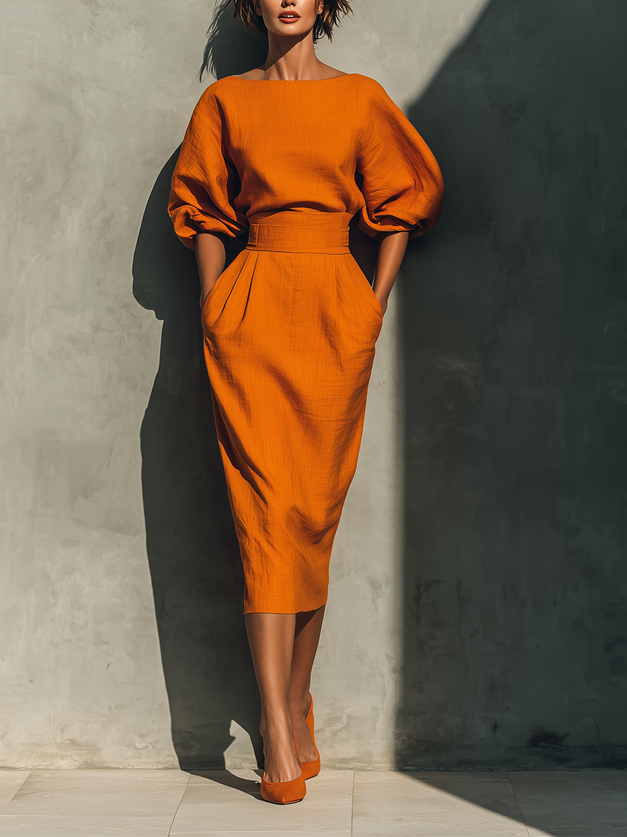 Célestelle™ | Ensemble top manches bouffantes & jupe midi