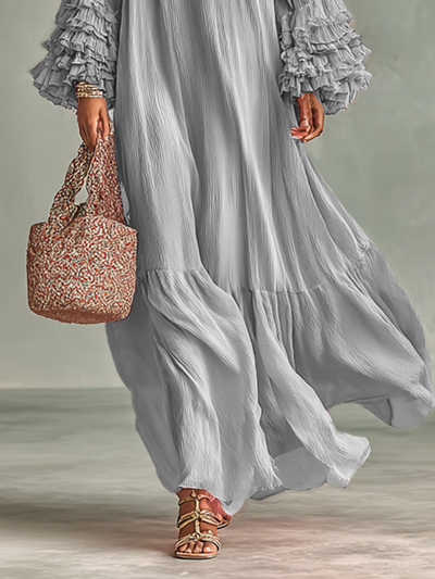 Célestelle™ | Robe maxi plissée en chiffon à volants