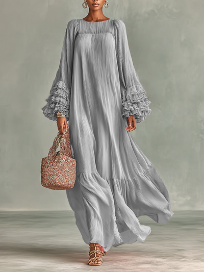 Célestelle™ | Robe maxi plissée en chiffon à volants