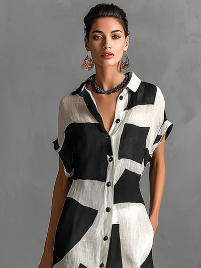 Célestelle™ | Robe chemise maxi imprimé géométrique