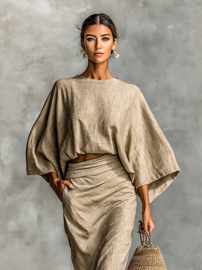 Célestelle™ | Ensemble deux pièces coton-lin manches chauve-souris